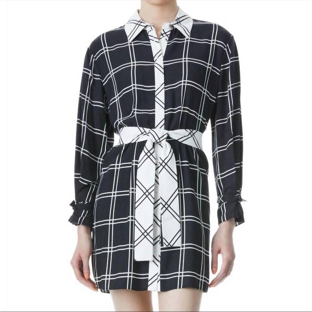 NWT Alice + Olivia Westly Belted Checked Twill Dress